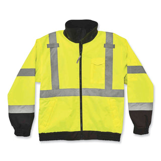 GloWear 8379 Class 3 Hi-Vis Fleece Lined Bomber Jacket, Lime, Medium, Ships in 1-3 Business Days