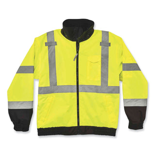 GloWear 8379 Class 3 Hi-Vis Fleece Lined Bomber Jacket, Lime, Large, Ships in 1-3 Business Days