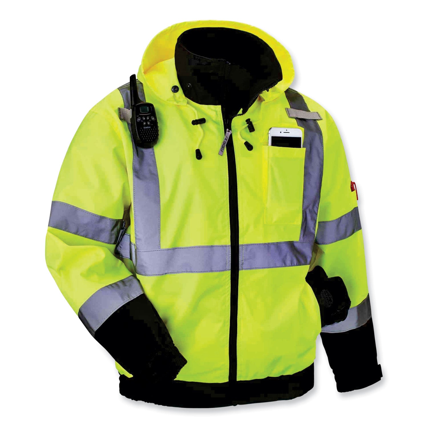 GloWear 8379 Class 3 Hi-Vis Fleece Lined Bomber Jacket, Lime, 3X-Large, Ships in 1-3 Business Days