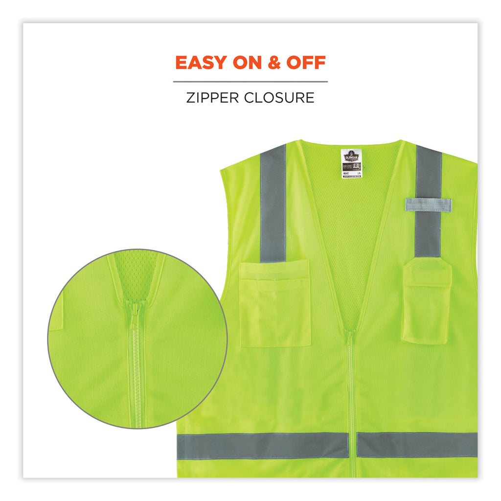 GloWear 8249Z-S Single Size Class 2 Economy Surveyors Zipper Vest, Polyester, X-Small, Lime, Ships in 1-3 Business Days