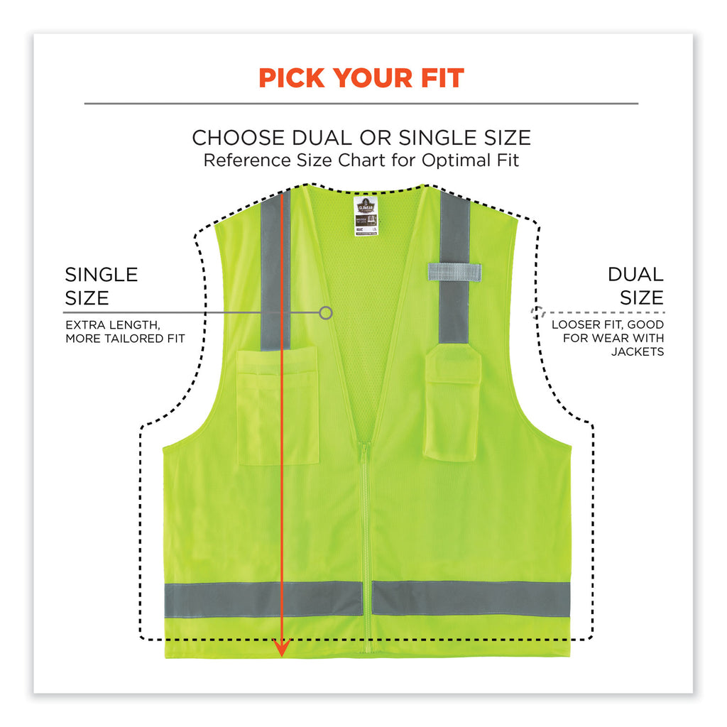 GloWear 8249Z-S Single Size Class 2 Economy Surveyors Zipper Vest, Polyester, X-Small, Lime, Ships in 1-3 Business Days