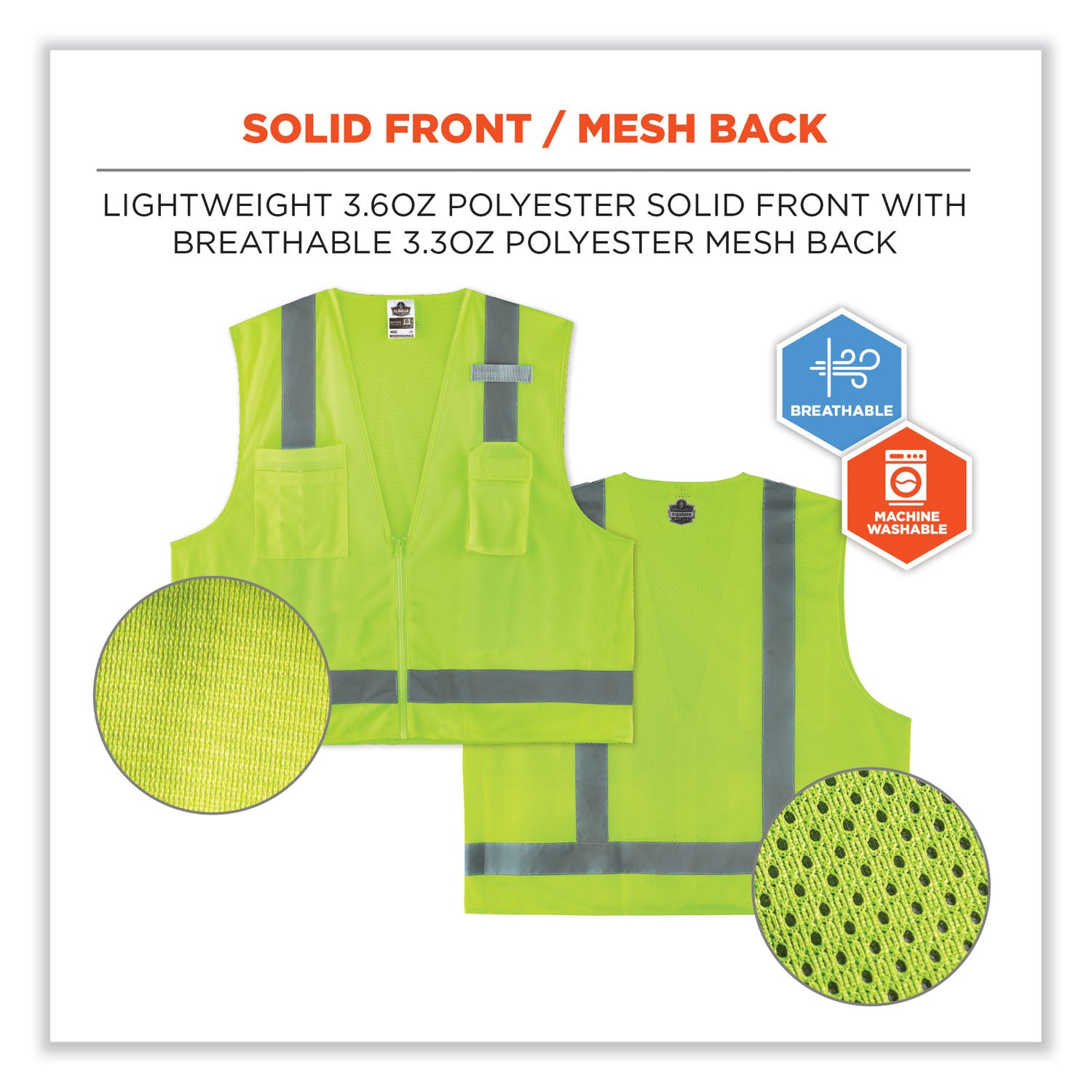 GloWear 8249Z-S Single Size Class 2 Economy Surveyors Zipper Vest, Polyester, Small, Lime, Ships in 1-3 Business Days