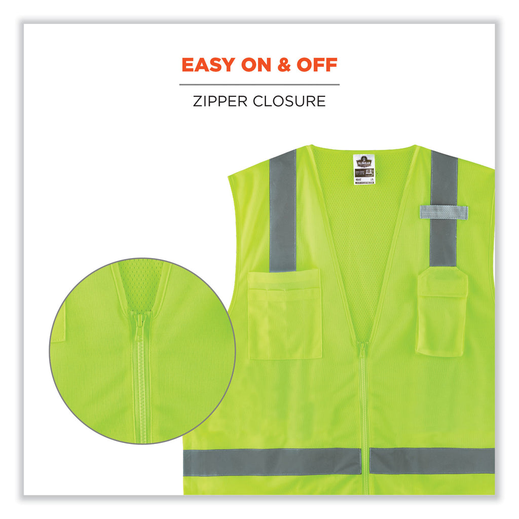 GloWear 8249Z-S Single Size Class 2 Economy Surveyors Zipper Vest, Polyester, Small, Lime, Ships in 1-3 Business Days