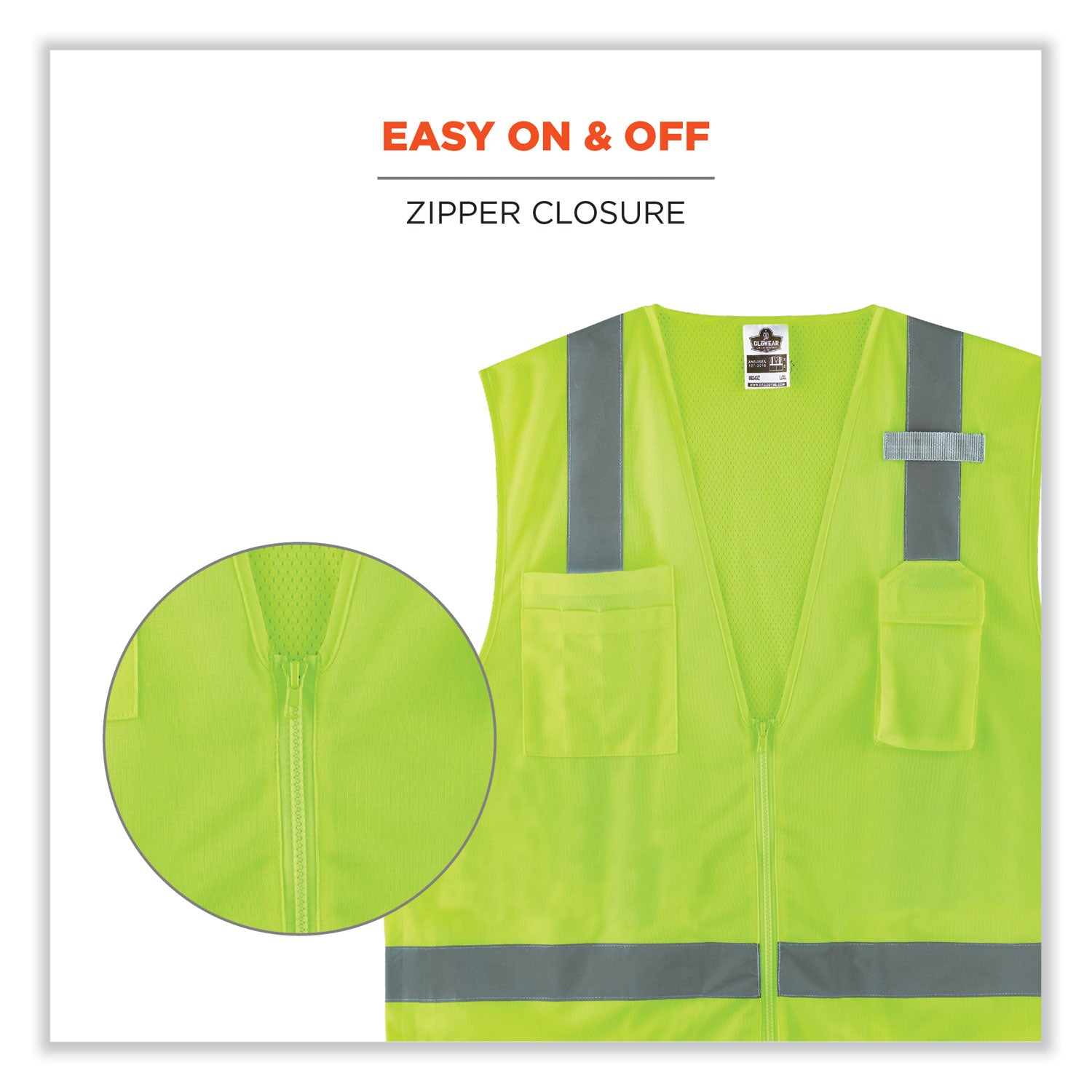 GloWear 8249Z-S Single Size Class 2 Economy Surveyors Zipper Vest, Polyester, Small, Lime, Ships in 1-3 Business Days