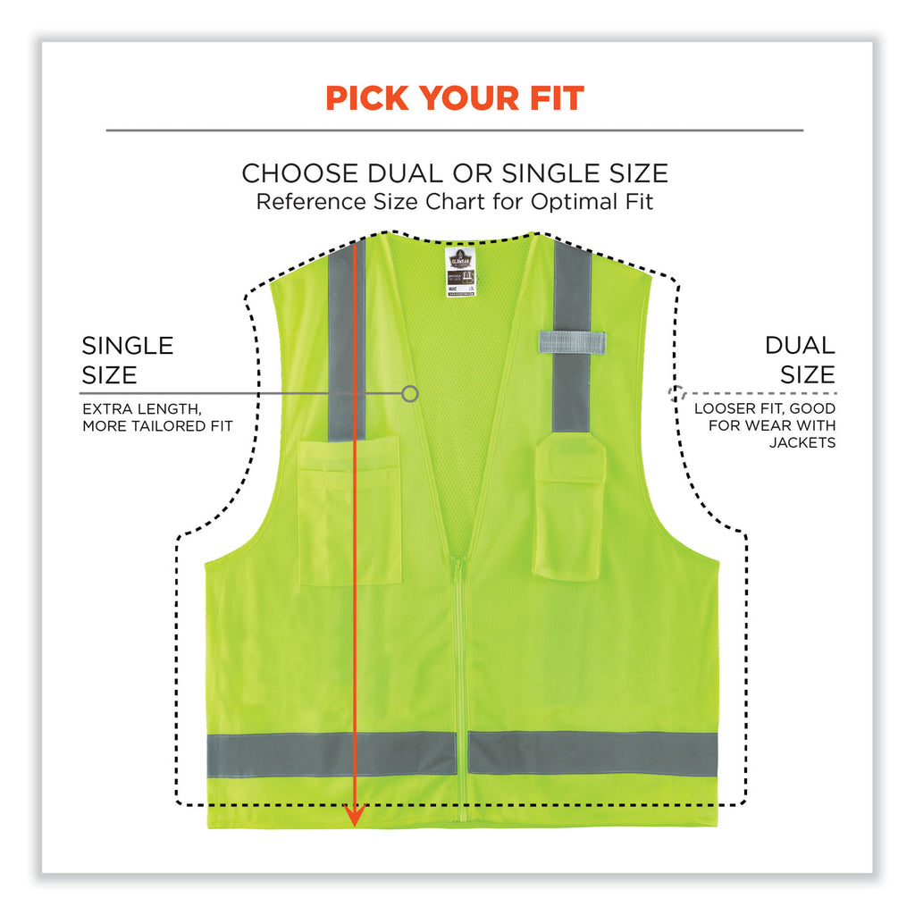 GloWear 8249Z-S Single Size Class 2 Economy Surveyors Zipper Vest, Polyester, Small, Lime, Ships in 1-3 Business Days