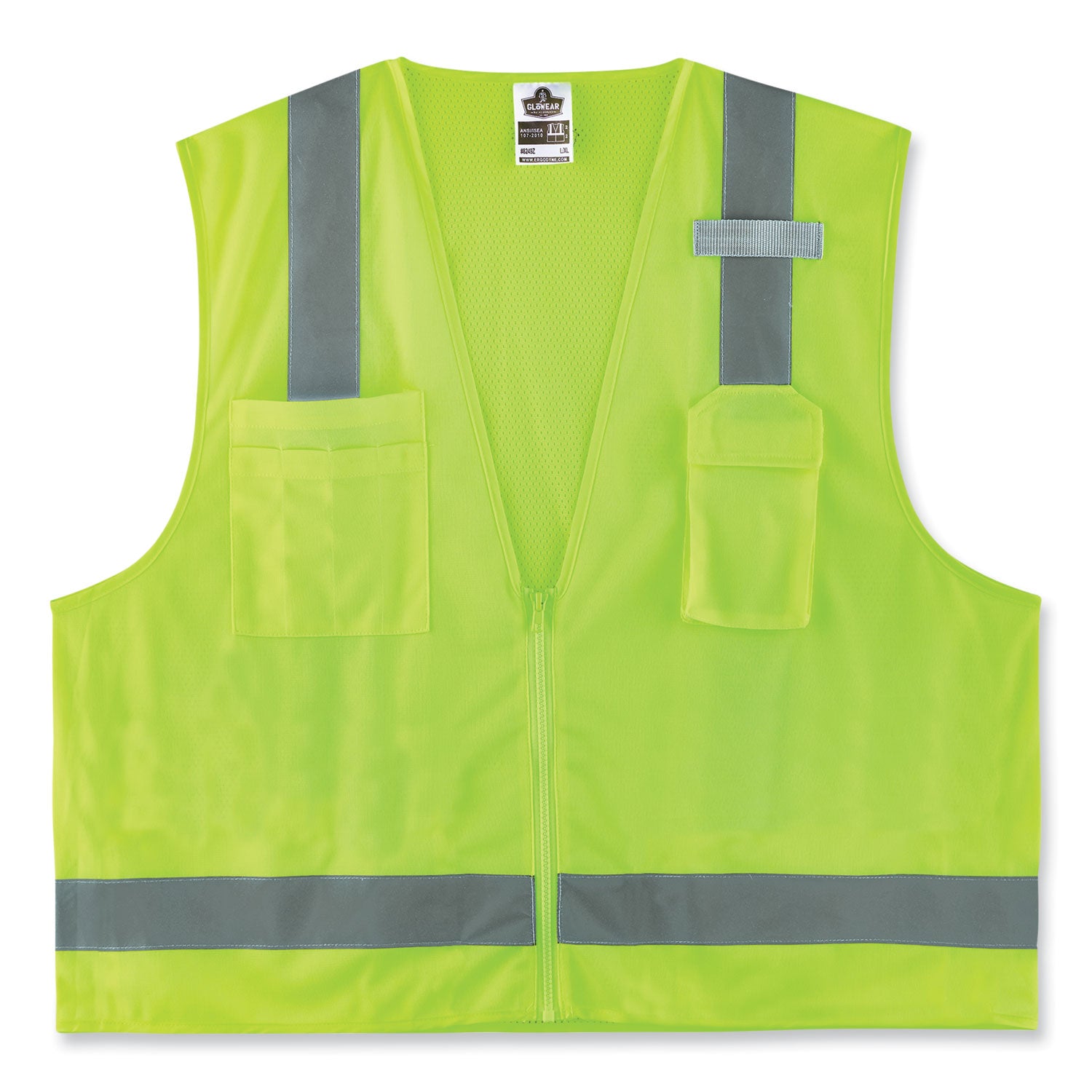 GloWear 8249Z-S Single Size Class 2 Economy Surveyors Zipper Vest, Polyester, Large, Lime, Ships in 1-3 Business Days