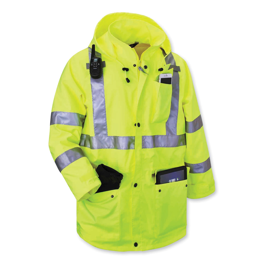GloWear 8385 Class 3 Hi-Vis 4-in-1 Jacket, Medium, Lime, Ships in 1-3 Business Days