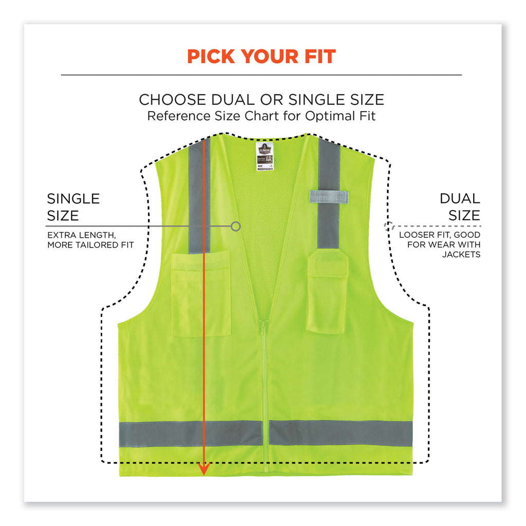 GloWear 8249Z-S Single Size Class 2 Economy Surveyors Zipper Vest, Polyester, 2X-Large, Lime, Ships in 1-3 Business Days
