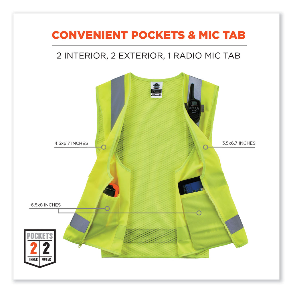 GloWear 8249Z-S Single Size Class 2 Economy Surveyors Zipper Vest, Polyester, 3X-Large, Lime, Ships in 1-3 Business Days
