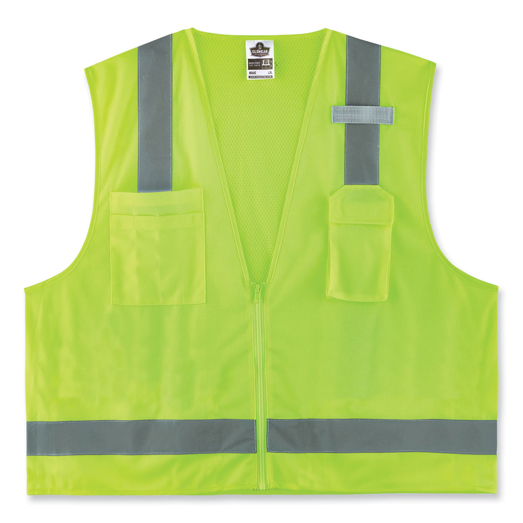 GloWear 8249Z-S Single Size Class 2 Economy Surveyors Zipper Vest, Polyester, 3X-Large, Lime, Ships in 1-3 Business Days