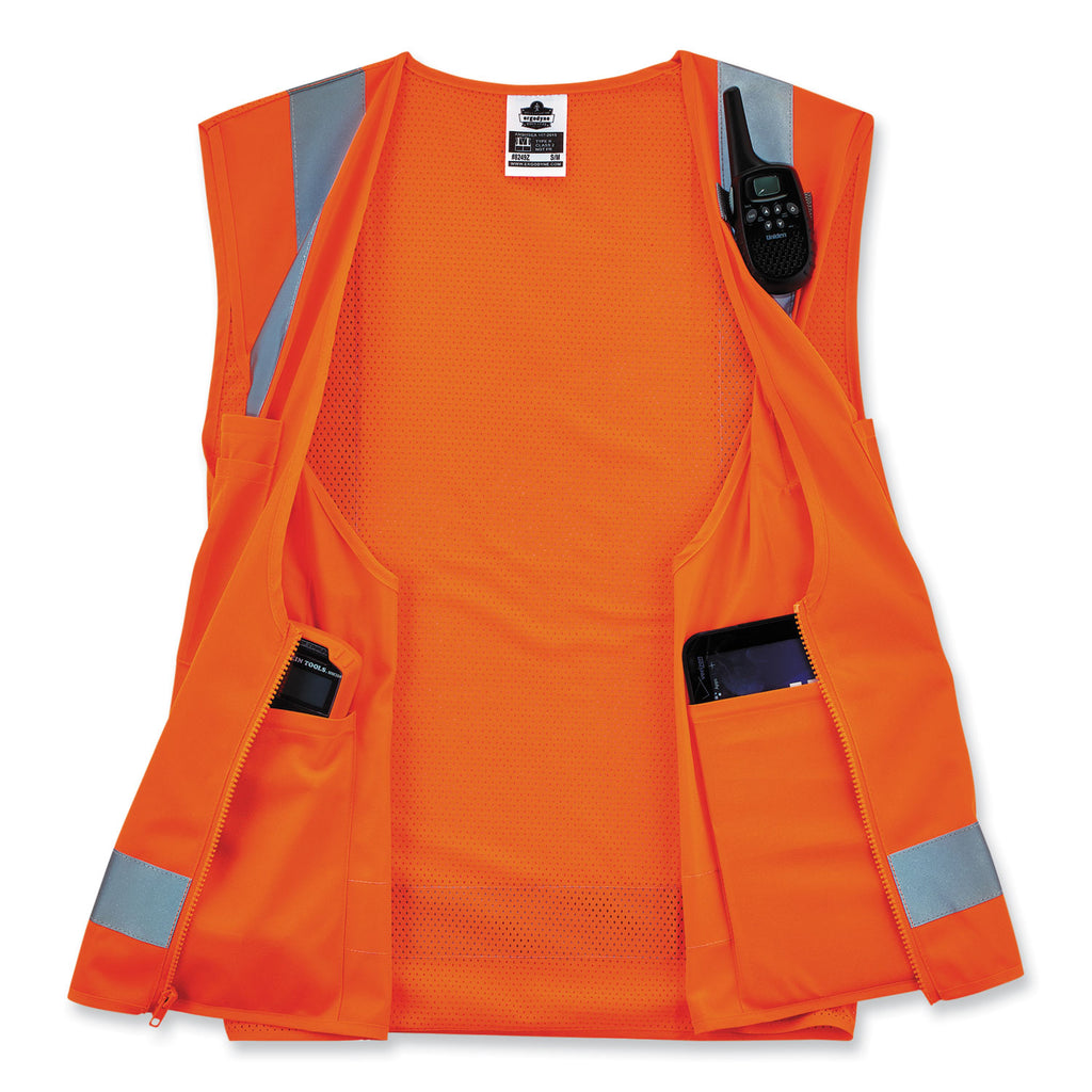 GloWear 8249Z-S Single Size Class 2 Economy Surveyors Zipper Vest, Polyester, X-Small, Orange, Ships in 1-3 Business Days