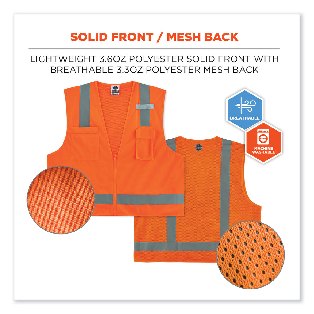 GloWear 8249Z-S Single Size Class 2 Economy Surveyors Zipper Vest, Polyester, Small, Orange, Ships in 1-3 Business Days