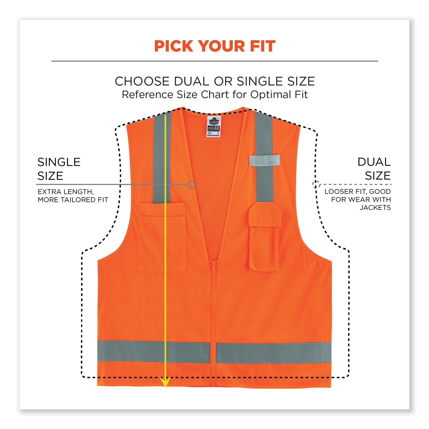 GloWear 8249Z-S Single Size Class 2 Economy Surveyors Zipper Vest, Polyester, Medium, Orange, Ships in 1-3 Business Days