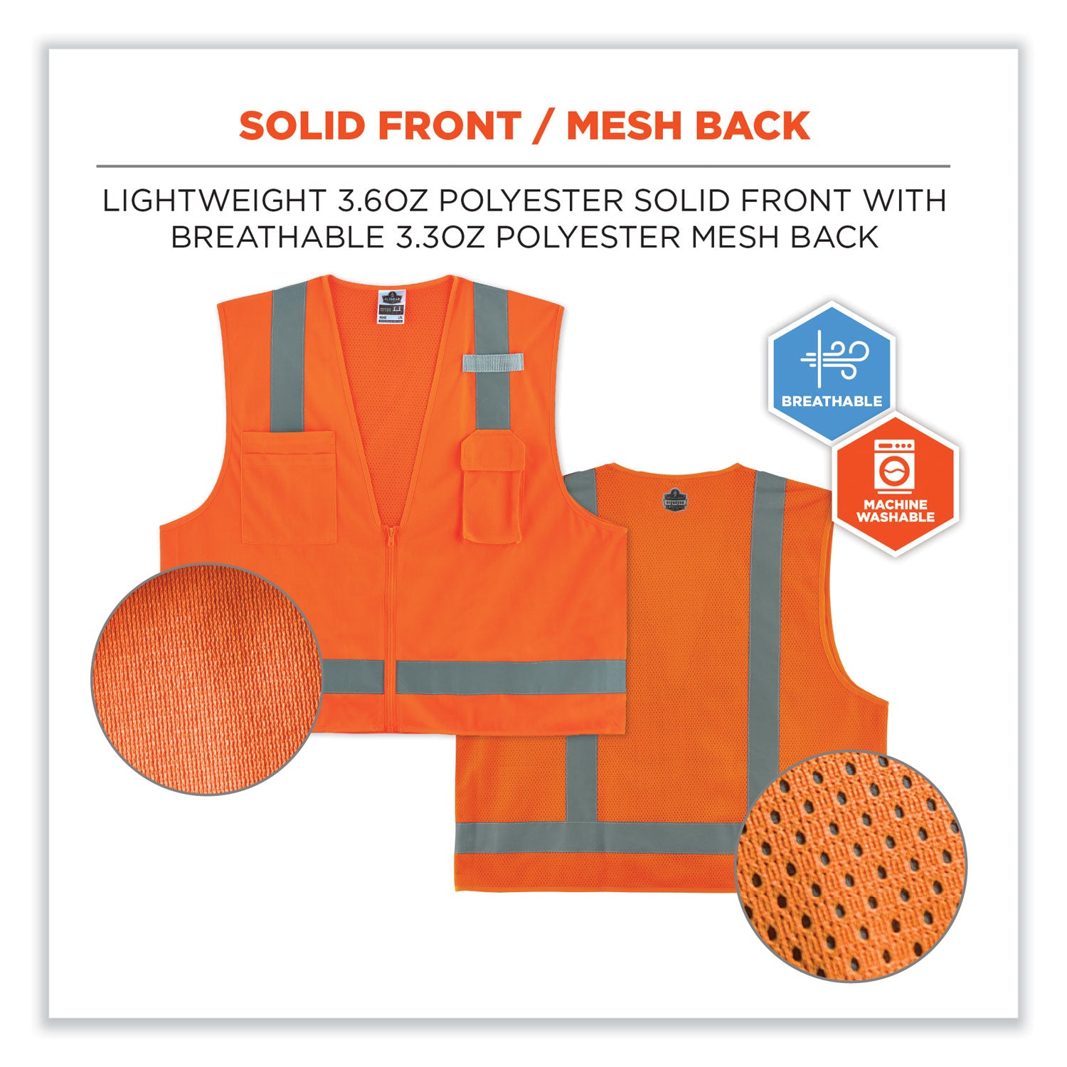 GloWear 8249Z-S Single Size Class 2 Economy Surveyors Zipper Vest, Polyester, 3X-Large, Orange, Ships in 1-3 Business Days