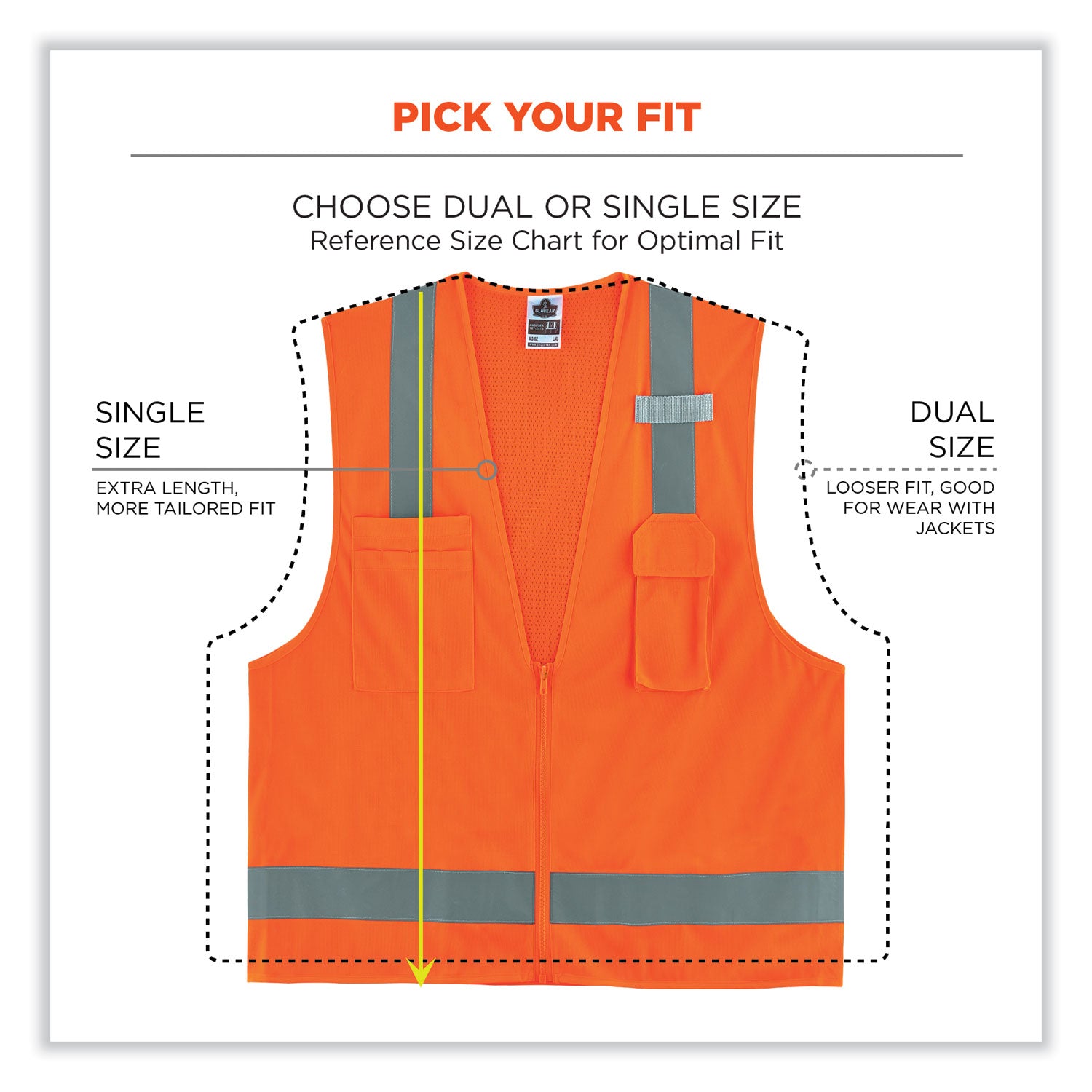 GloWear 8249Z-S Single Size Class 2 Economy Surveyors Zipper Vest, Polyester, 4X-Large, Orange, Ships in 1-3 Business Days
