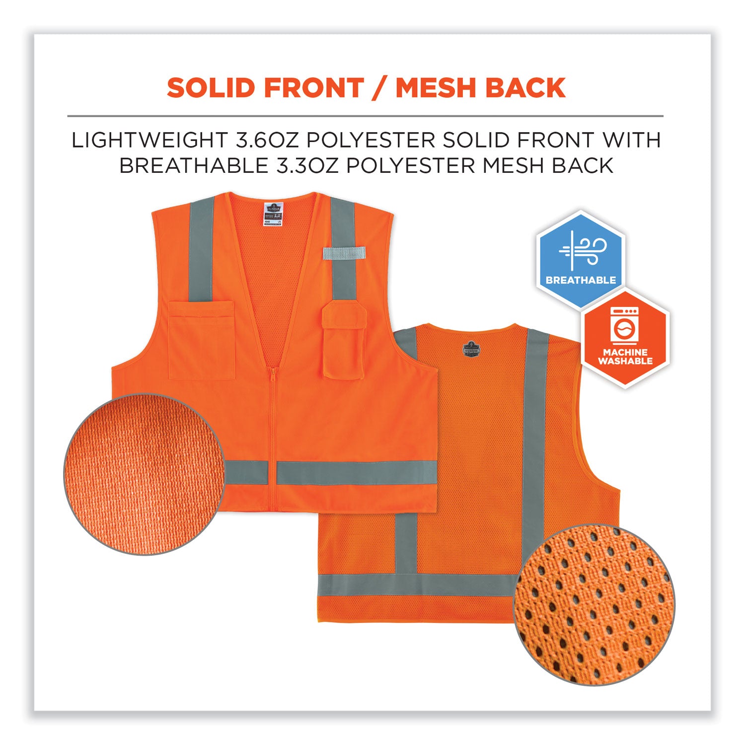 GloWear 8249Z-S Single Size Class 2 Economy Surveyors Zipper Vest, Polyester, 5X-Large, Orange, Ships in 1-3 Business Days