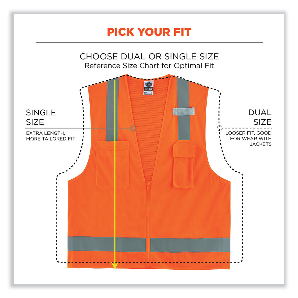 GloWear 8249Z-S Single Size Class 2 Economy Surveyors Zipper Vest, Polyester, 5X-Large, Orange, Ships in 1-3 Business Days