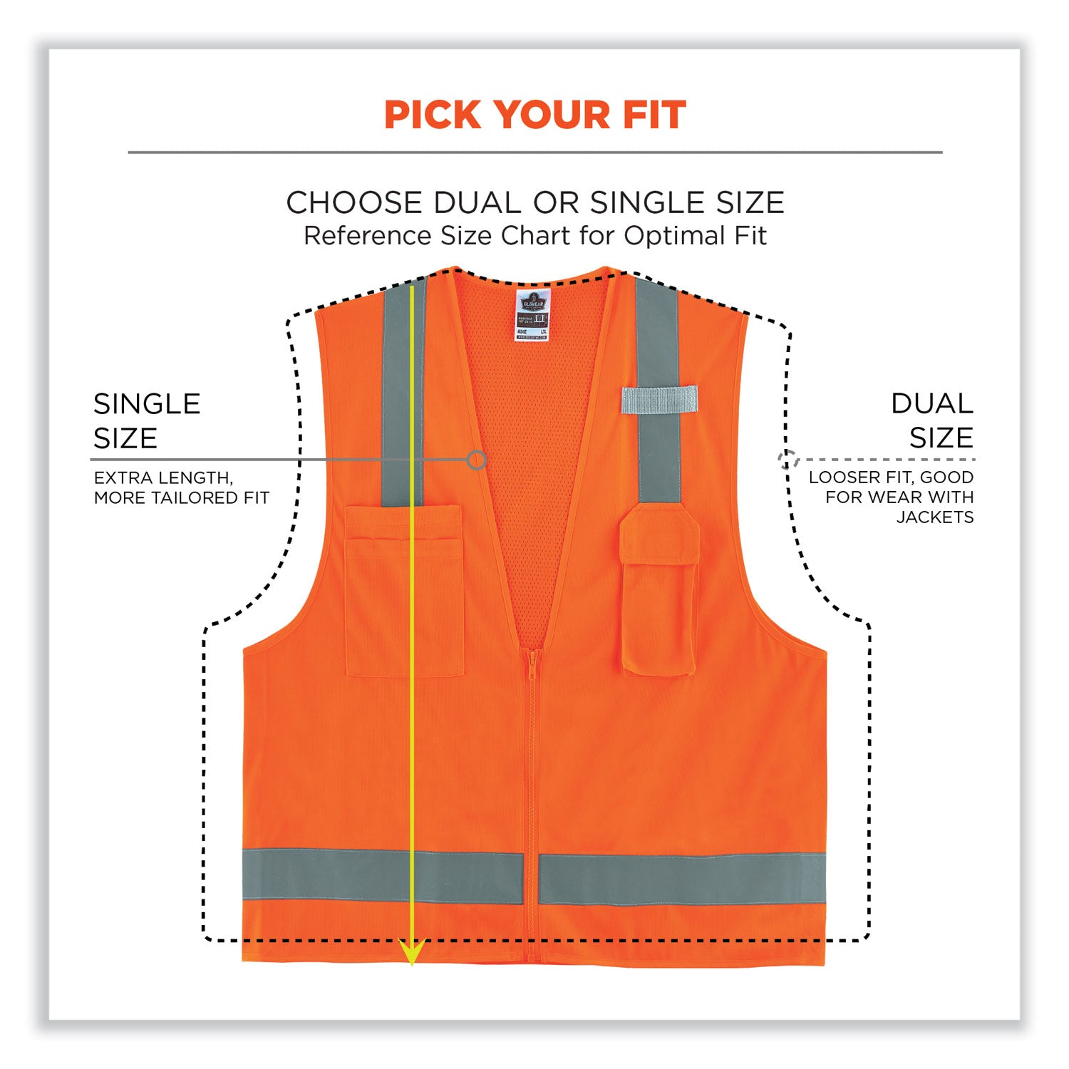 GloWear 8249Z-S Single Size Class 2 Economy Surveyors Zipper Vest, Polyester, 5X-Large, Orange, Ships in 1-3 Business Days