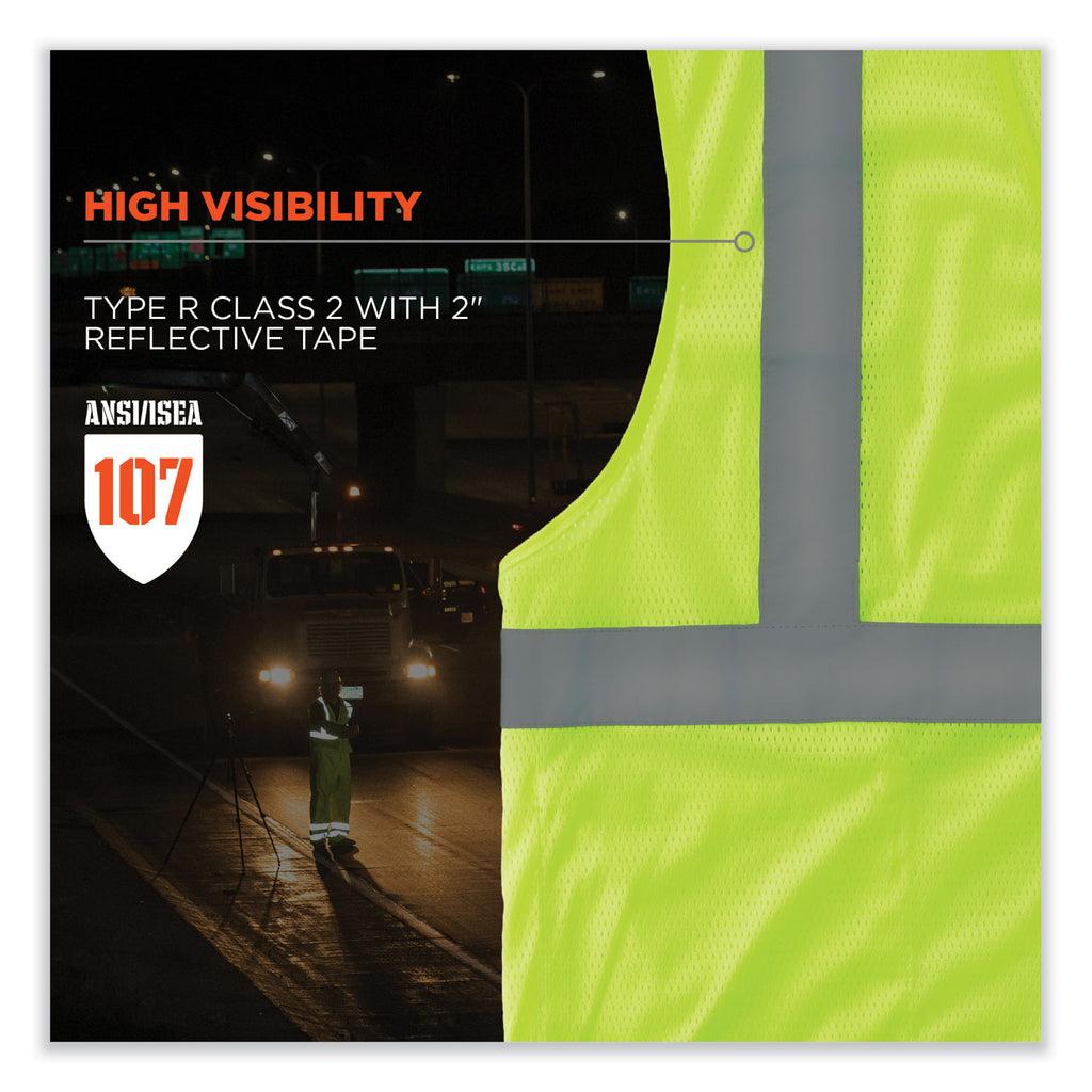 GloWear 8210HL-S Single Size Class 2 Economy Mesh Vest, Polyester, X-Small, Lime, Ships in 1-3 Business Days