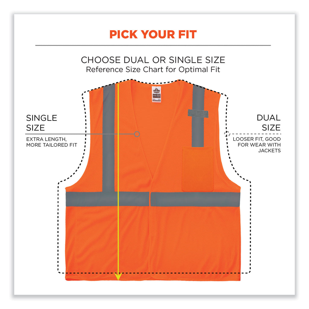 GloWear 8210HL-S Single Size Class 2 Economy Mesh Vest, Polyester, X-Small, Orange, Ships in 1-3 Business Days