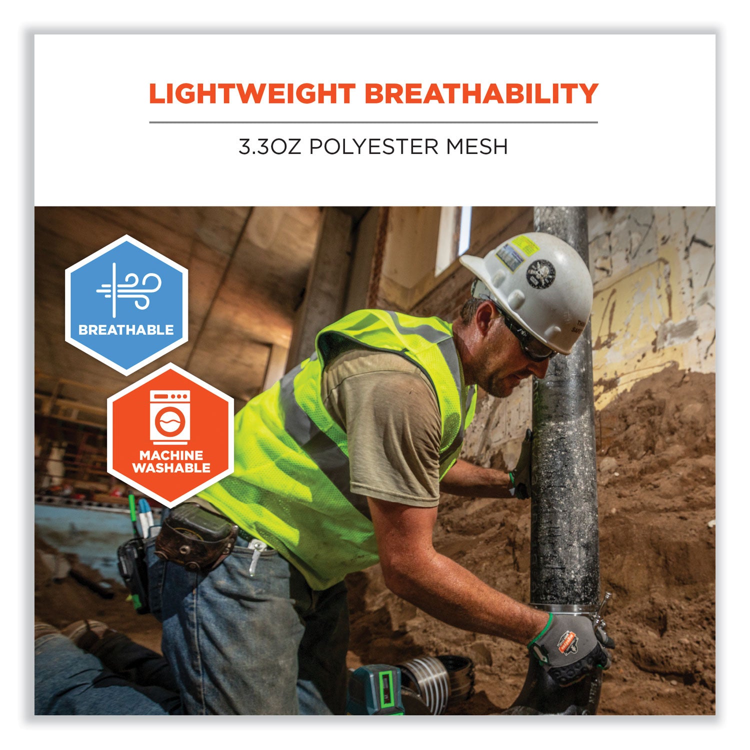 GloWear 8210HL-S Single Size Class 2 Economy Mesh Vest, Polyester, Medium, Orange, Ships in 1-3 Business Days