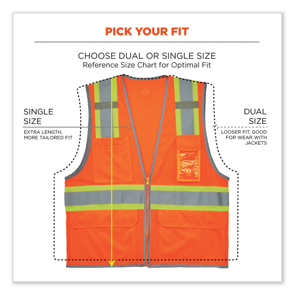 GloWear 8246Z-S Single Size Class 2 Two-Tone Mesh Vest, Polyester, Small, Orange, Ships in 1-3 Business Days