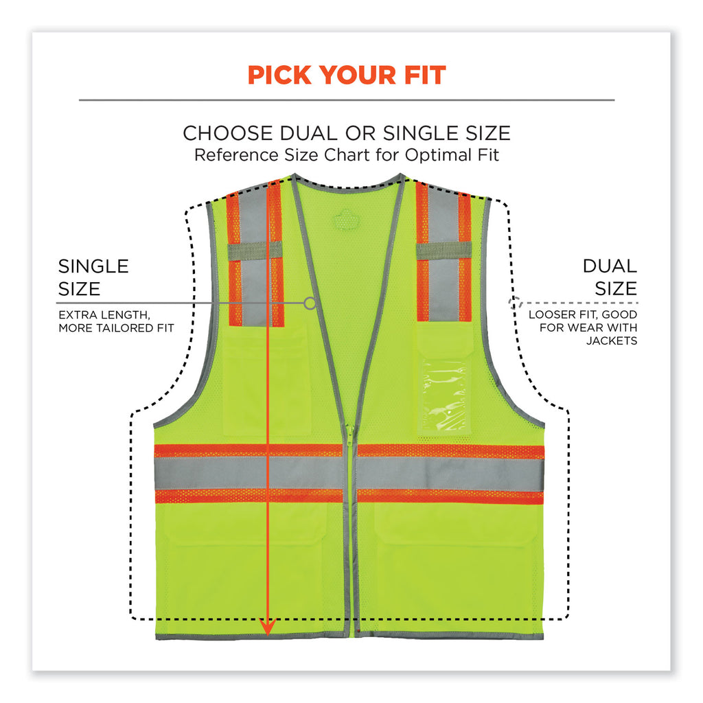 GloWear 8246Z-S Single Size Class 2 Two-Tone Mesh Vest, Polyester, Large, Lime, Ships in 1-3 Business Days
