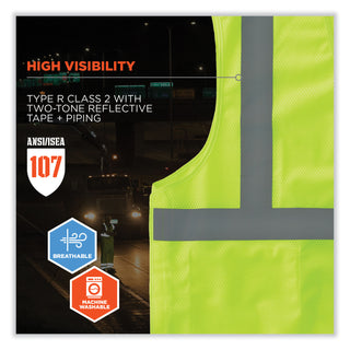 GloWear 8215BA-S Single Size Class 2 Economy Breakaway Mesh Vest, Polyester, 5X-Large, Lime, Ships in 1-3 Business Days