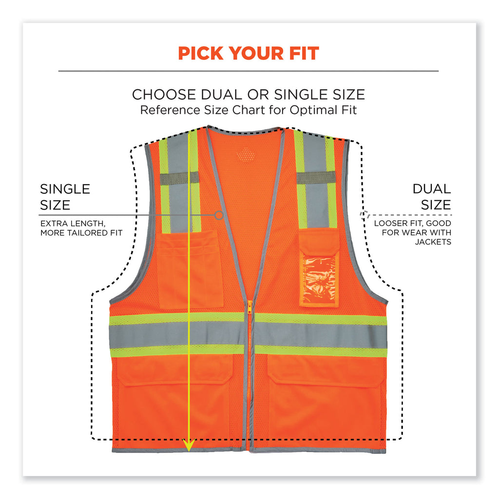 GloWear 8246Z-S Single Size Class 2 Two-Tone Mesh Vest, Polyester, 5X-Large, Orange, Ships in 1-3 Business Days