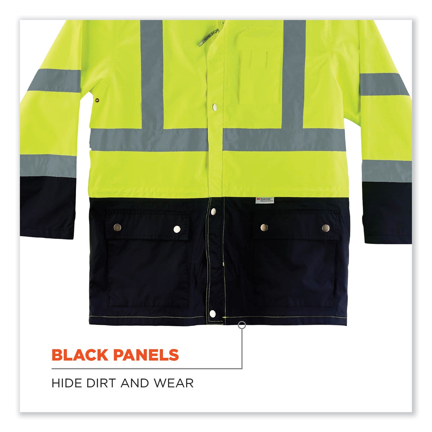 GloWear 8365BK Class 3 Hi-Vis Rain Jacket Black Bottom, Small, Lime, Ships in 1-3 Business Days
