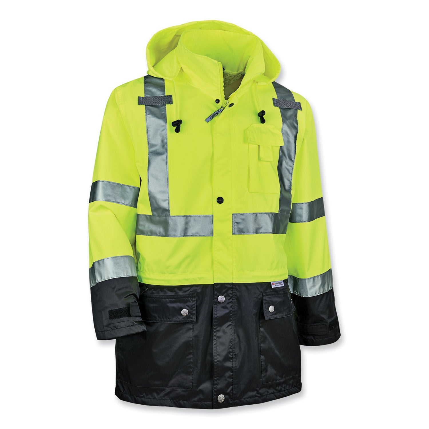 GloWear 8365BK Class 3 Hi-Vis Rain Jacket Black Bottom, Small, Lime, Ships in 1-3 Business Days