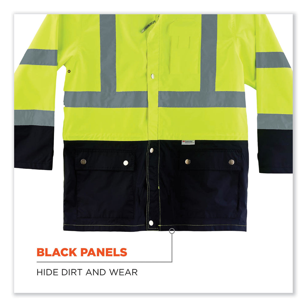 GloWear 8365BK Class 3 Hi-Vis Rain Jacket Black Bottom, Medium, Lime, Ships in 1-3 Business Days