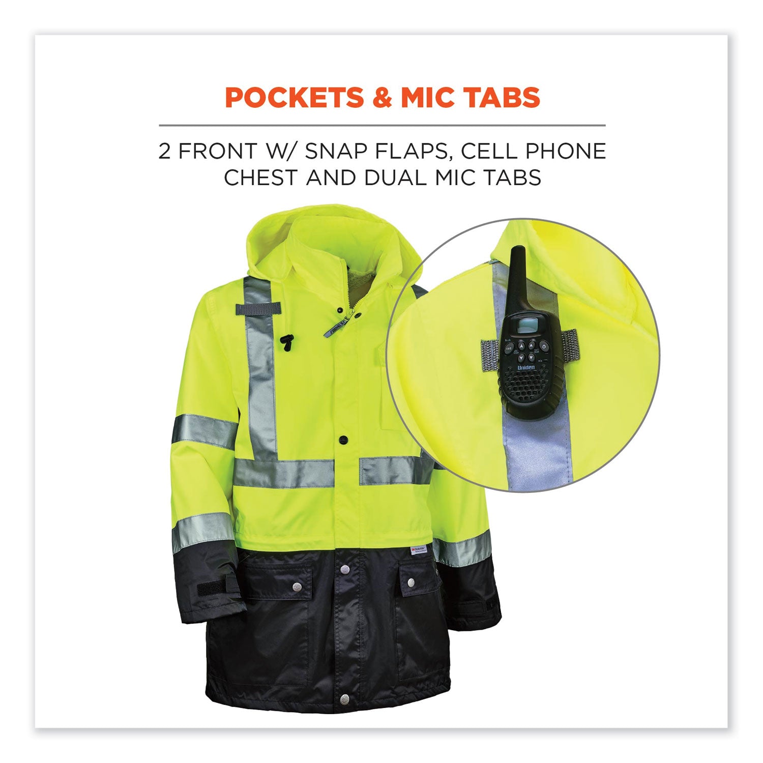 GloWear 8365BK Class 3 Hi-Vis Rain Jacket Black Bottom, Medium, Lime, Ships in 1-3 Business Days