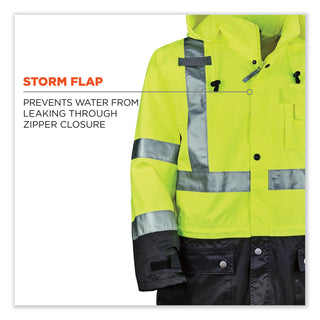 GloWear 8365BK Class 3 Hi-Vis Rain Jacket Black Bottom, Large, Lime, Ships in 1-3 Business Days