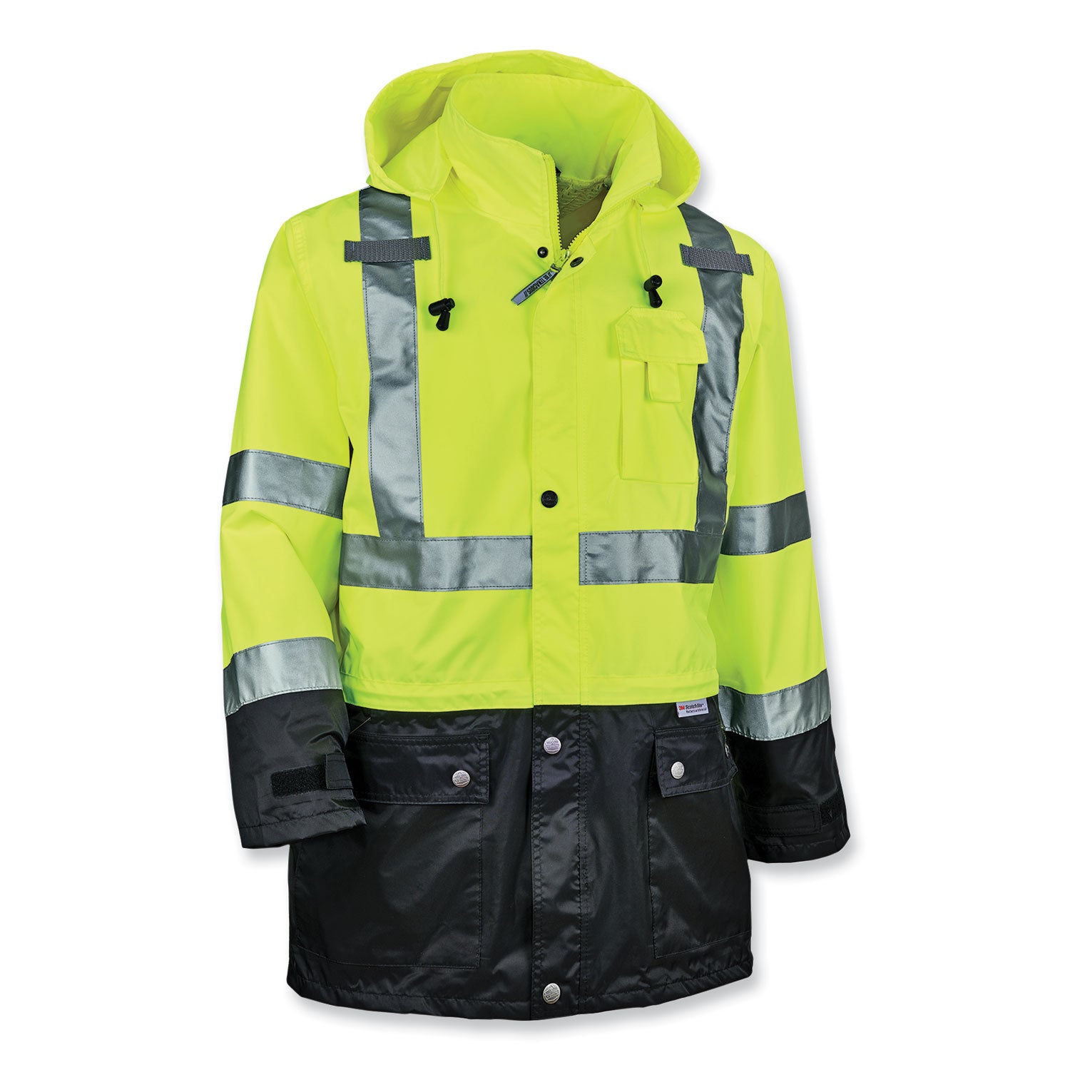 GloWear 8365BK Class 3 Hi-Vis Rain Jacket Black Bottom, Large, Lime, Ships in 1-3 Business Days
