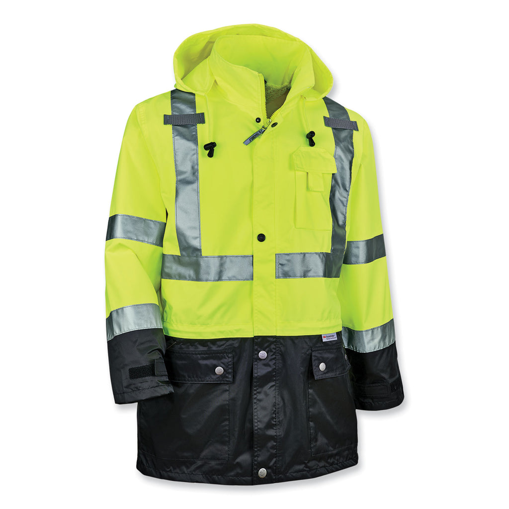 GloWear 8365BK Class 3 Hi-Vis Rain Jacket Black Bottom, 2X-Large, Lime, Ships in 1-3 Business Days