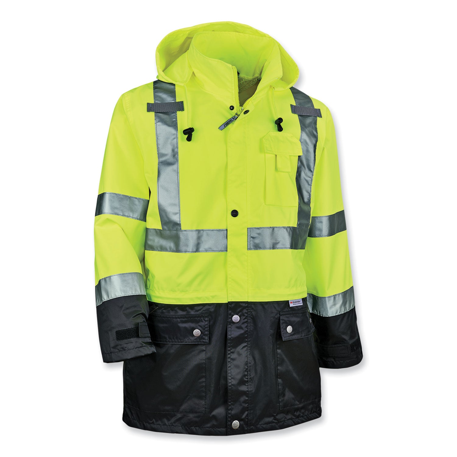GloWear 8365BK Class 3 Hi-Vis Rain Jacket Black Bottom, 2X-Large, Lime, Ships in 1-3 Business Days