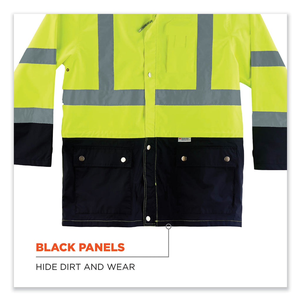 GloWear 8365BK Class 3 Hi-Vis Rain Jacket Black Bottom, 3X-Large, Lime, Ships in 1-3 Business Days