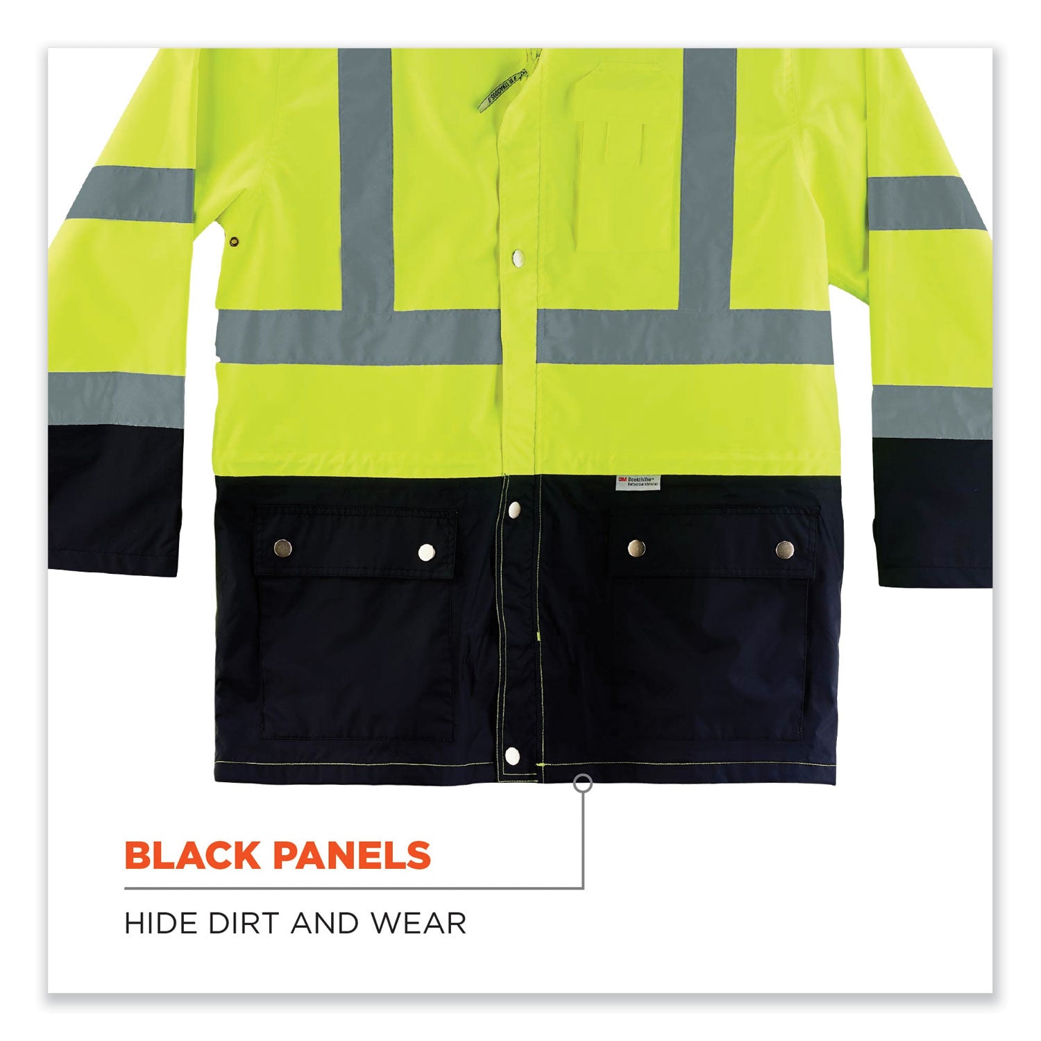 GloWear 8365BK Class 3 Hi-Vis Rain Jacket Black Bottom, 3X-Large, Lime, Ships in 1-3 Business Days
