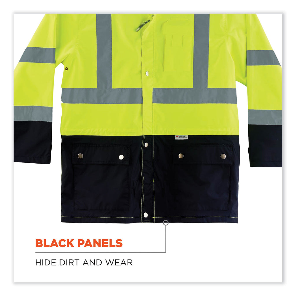 GloWear 8365BK Class 3 Hi-Vis Rain Jacket Black Bottom, 4X-Large, Lime, Ships in 1-3 Business Days