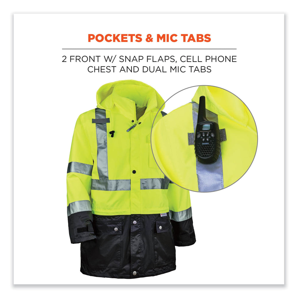 GloWear 8365BK Class 3 Hi-Vis Rain Jacket Black Bottom, 4X-Large, Lime, Ships in 1-3 Business Days