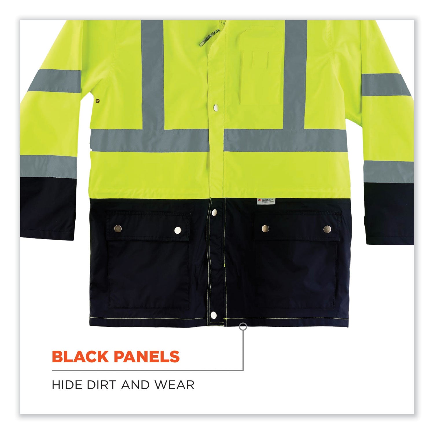 GloWear 8365BK Class 3 Hi-Vis Rain Jacket Black Bottom, 5X-Large, Lime, Ships in 1-3 Business Days