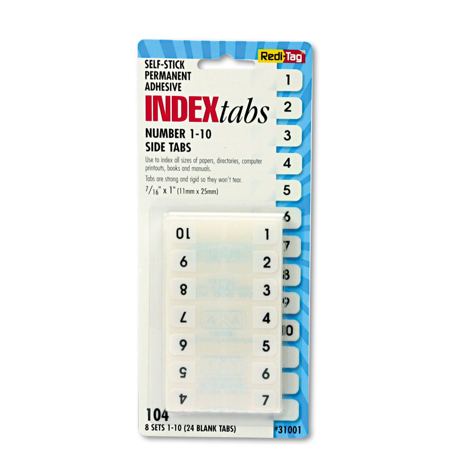 Legal Index Tabs, Preprinted Numeric: 1 to 10, 1/12-Cut, White, 0.44" Wide, 104/Pack - 