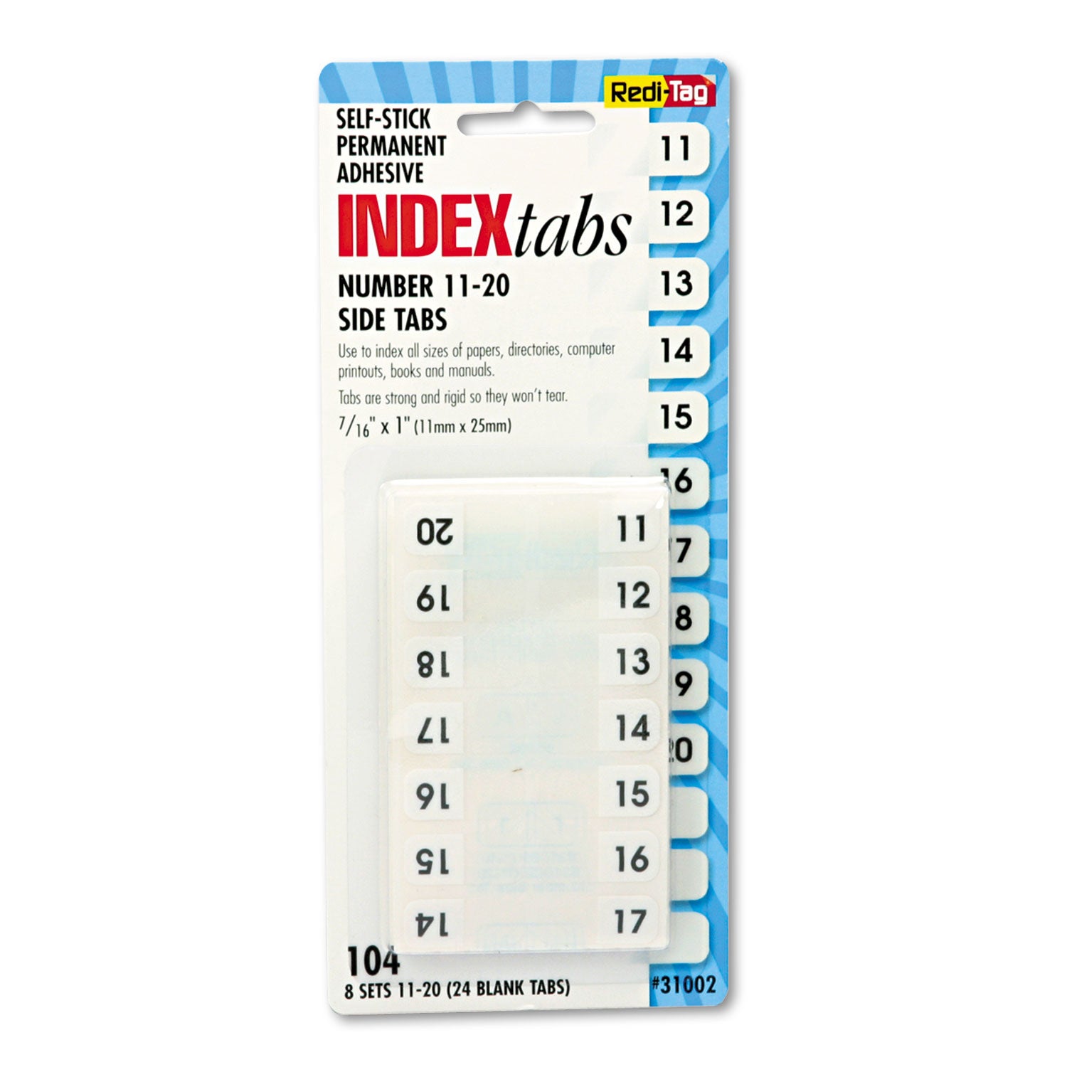 Legal Index Tabs, Preprinted Numeric: 11 to 20, 1/12-Cut, White, 0.44" Wide, 104/Pack - 