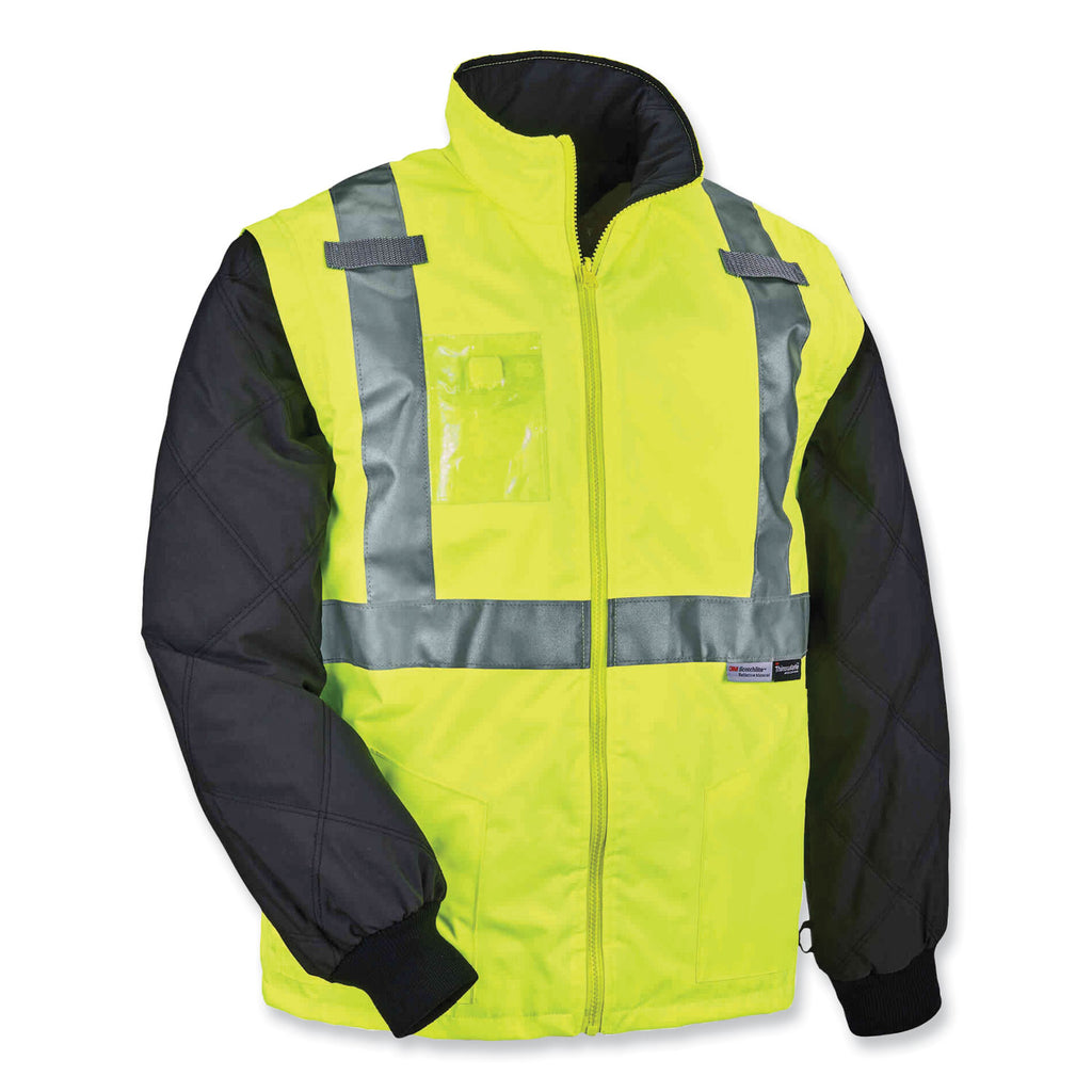 GloWear 8287 Class 2 Hi-Vis Jacket with Removable Sleeves, Large, Lime, Ships in 1-3 Business Days