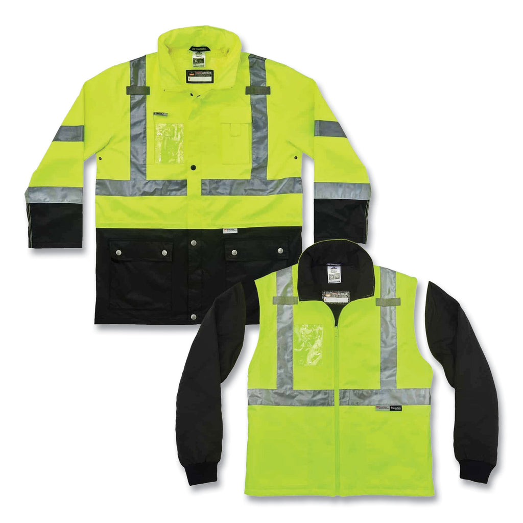 GloWear 8388 Class 3/2 Hi-Vis Thermal Jacket Kit, Small, Lime, Ships in 1-3 Business Days