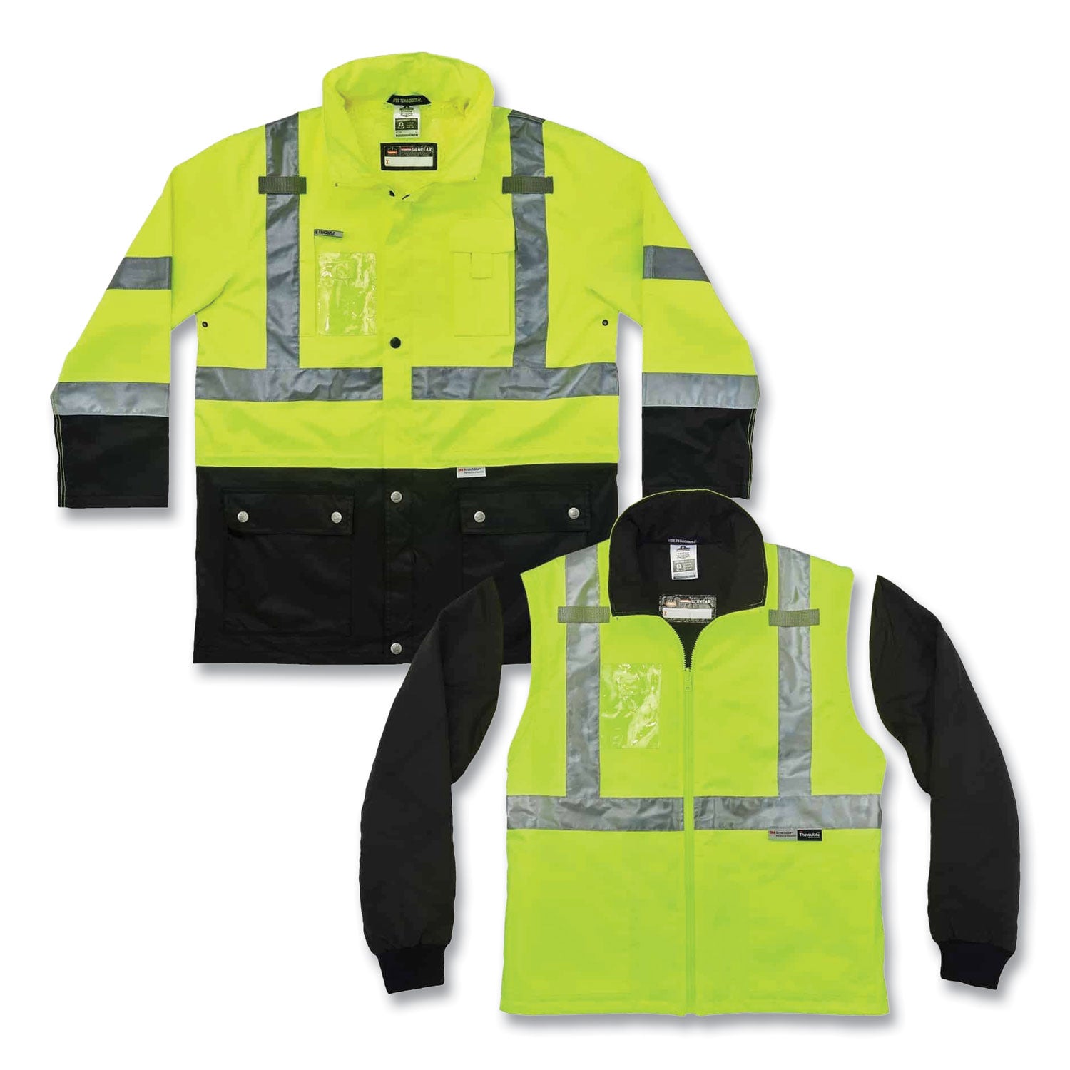 GloWear 8388 Class 3/2 Hi-Vis Thermal Jacket Kit, Small, Lime, Ships in 1-3 Business Days