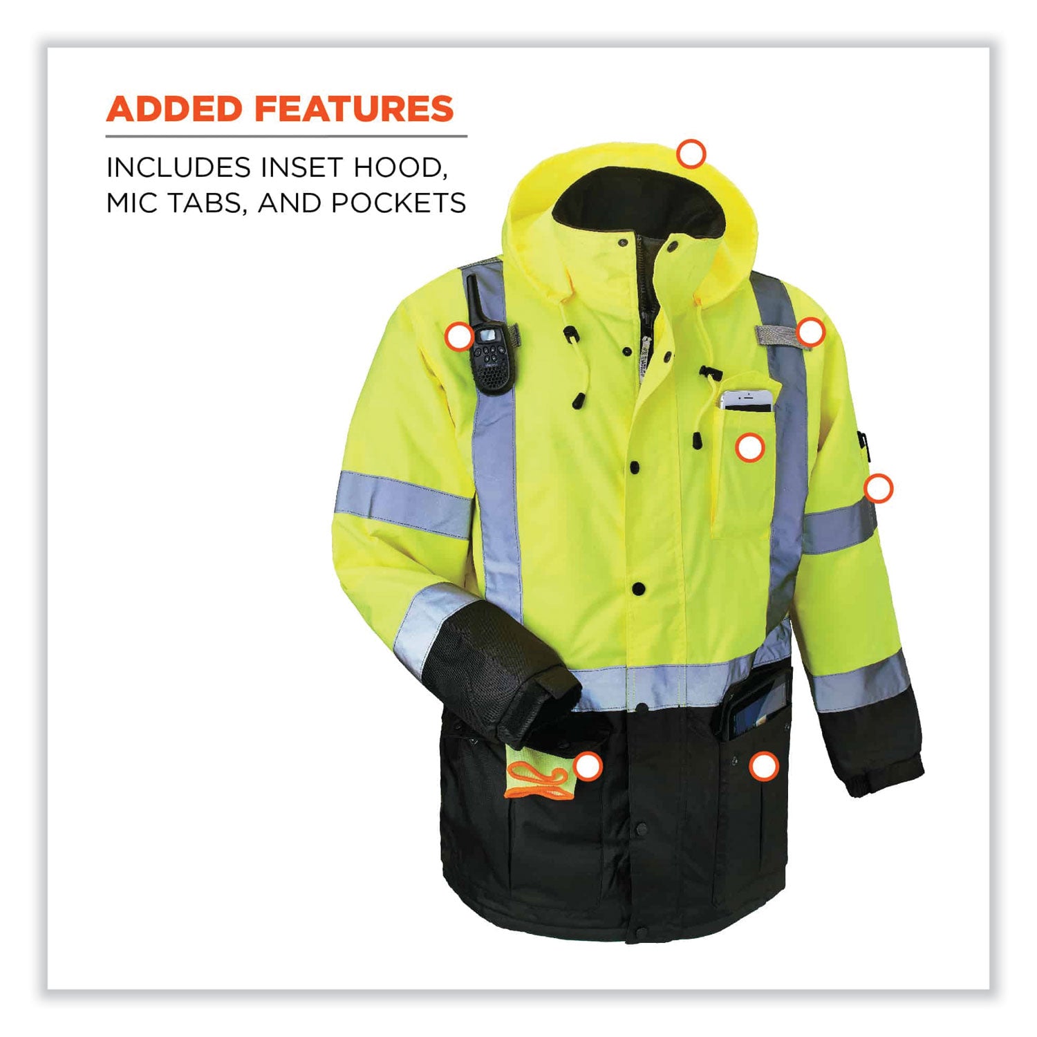 GloWear 8384 Class 3 Hi-Vis Quilted Thermal Parka, Small, Lime, Ships in 1-3 Business Days