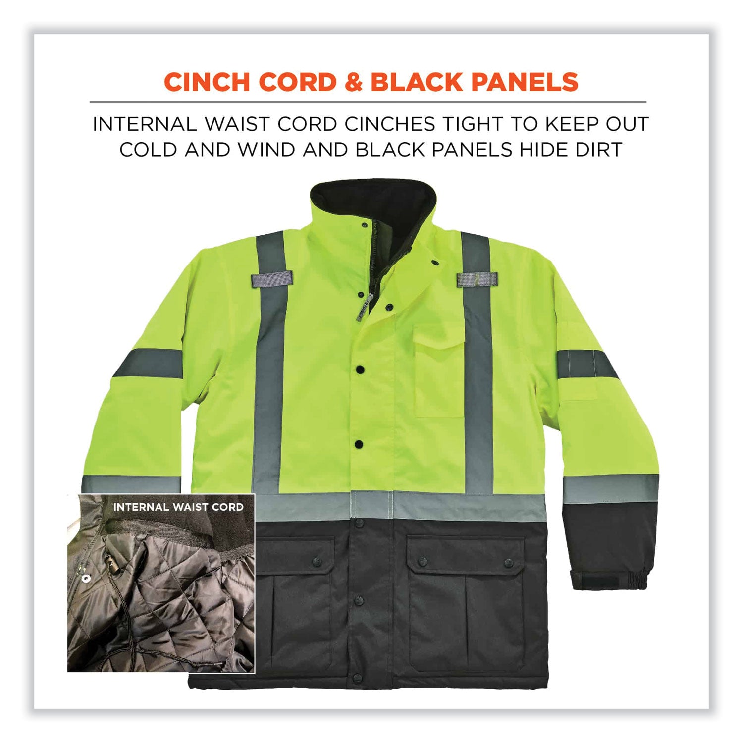 GloWear 8384 Class 3 Hi-Vis Quilted Thermal Parka, X-Large, Lime, Ships in 1-3 Business Days