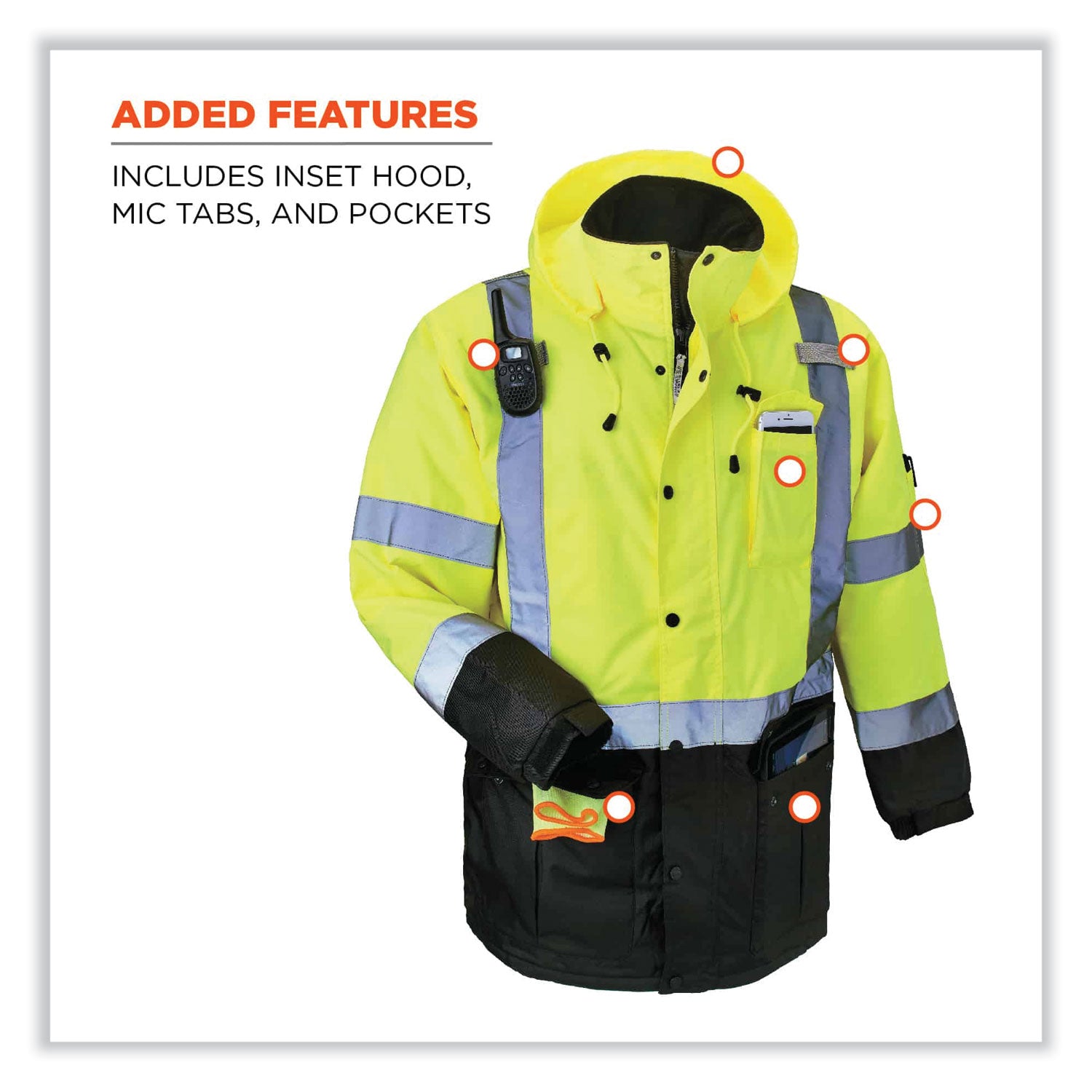 GloWear 8384 Class 3 Hi-Vis Quilted Thermal Parka, 3X-Large, Lime, Ships in 1-3 Business Days